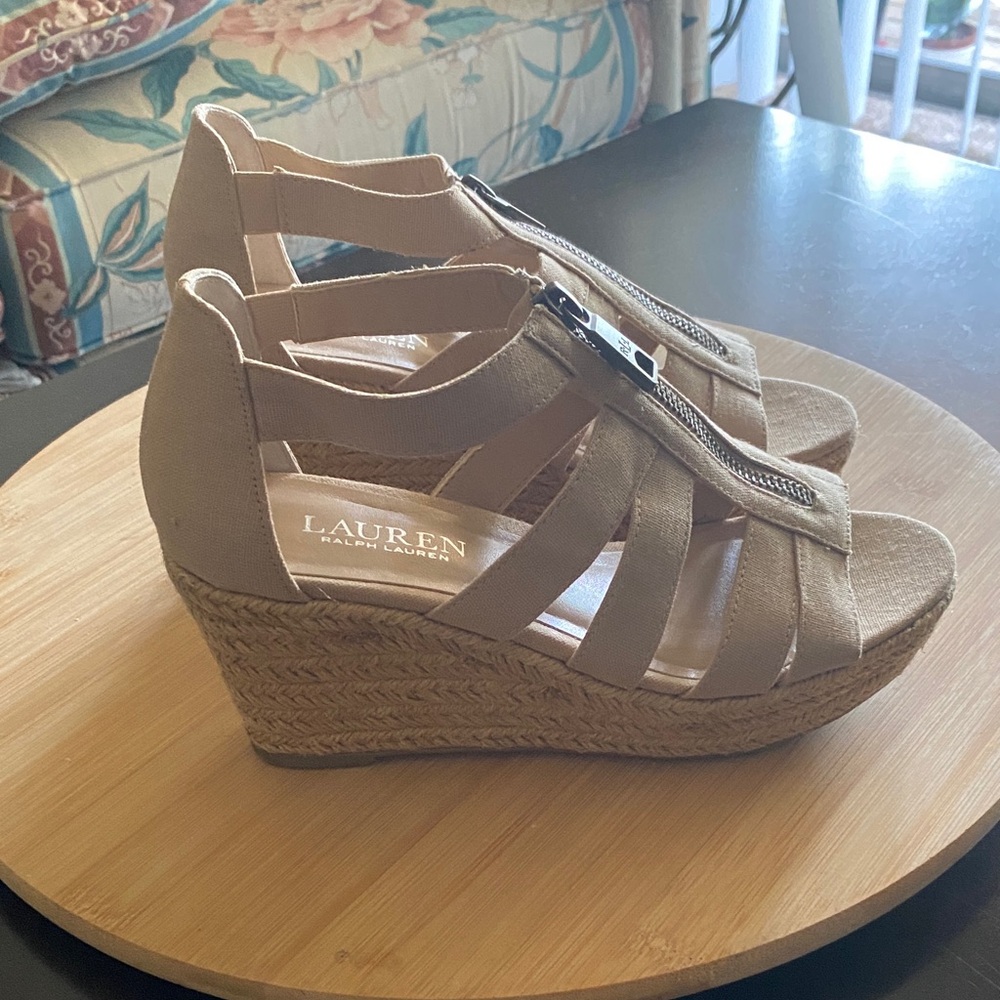 Ralph Lauren Tan Wedge Sandals Size 6